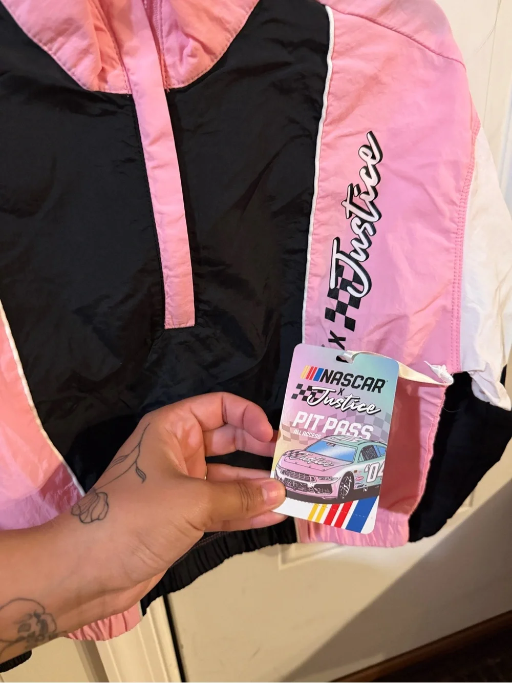 Justice Pink & Black NASCAR Cropped Windbreaker Jacket